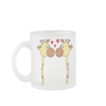 Two Giraffes with Red Love Hearts. Cartoon Mugs