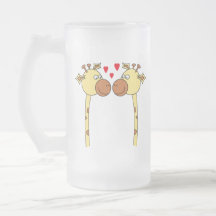 Two Giraffes with Red Love Hearts. Cartoon Coffee Mugs