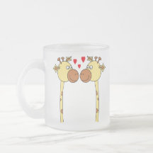Two Giraffes with Red Love Hearts. Cartoon Mugs