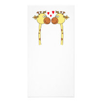 Two Giraffes with Red Love Hearts. Cartoon Personalised Photo Card