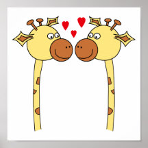 Two Giraffes with Red Love Hearts. Cartoon Print