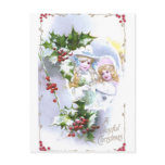 Two Girls and Lots of Holly for Christmas Postcard