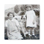 Two girls and their dog refrigerator magnets