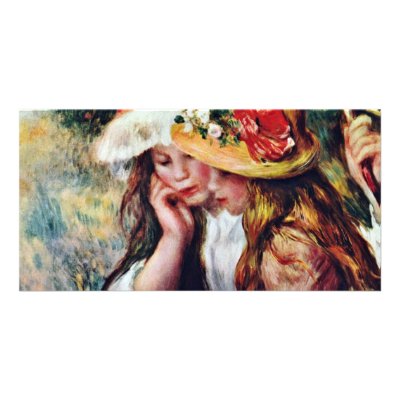 Two Girls Reading In A Garden By Pierre-Auguste Re Photo Cards by Artcollection