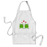 Two green frogs with red hearts. apron