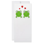 Two green frogs with red hearts. Custom rack cards