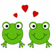 Two green frogs with red hearts. cut out