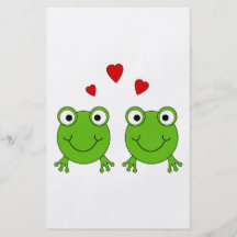 Two green frogs with red hearts. flyer design
