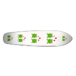 Two green frogs with red hearts. skate board