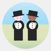 Two grooms, one colored, one caucasian round stickers