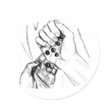 Two Hands with Marbles Pouring Pencil Sketch Round Stickers