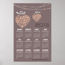 Two Hearts 2013 Calendar 18"x28" taupe Poster