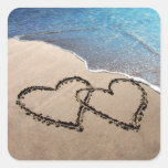 Two Hearts In The Sand Square Stickers