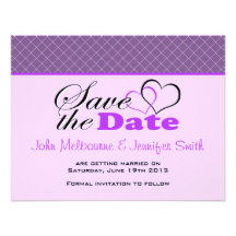 Two Hearts Purple Fishnet Save the Date Custom Invite