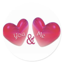 Two Hearts Romantic Round Stickers