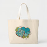 Two hearts with blossoms aqua canvas bags