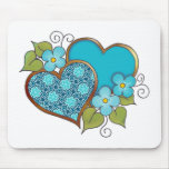 Two hearts with blossoms aqua mouse pads