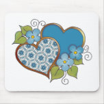 Two hearts with blossoms aqua mousepads