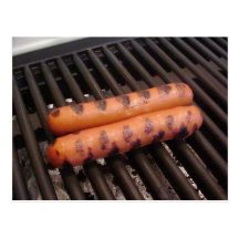 Two Hotdogs Grilling Post Cards