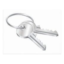 Two keys on a keyring illustration post cards