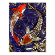 two koi post card