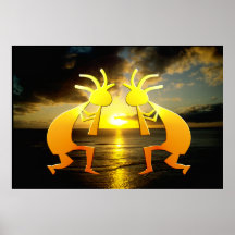 Two Kokopellis at Sunset Posters