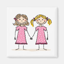 Two little girls holding hands fridge magnets