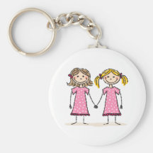 Two little girls holding hands key chain
