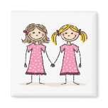 Two little girls holding hands magnets