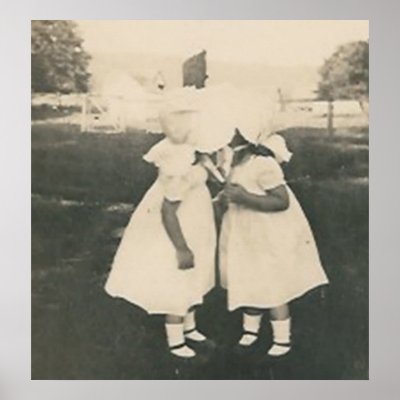 Two little girls kissing poster by amazingvintage