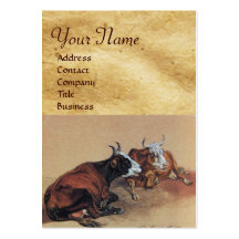 TWO LYING COWS  MONOGRAM Parchment Business Card Template