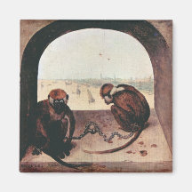 Two monkeys by Pieter Bruegel Fridge Magnet