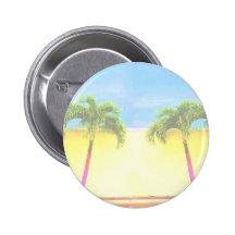 Two Palm Retro Trees Sky Faded Button