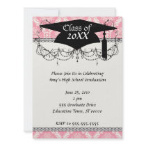 two pink and cream elegant damask graduation invitations