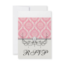 two pink and cream elegant damask custom invite