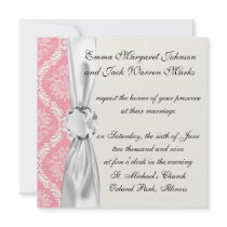 two pink and cream elegant damask custom invite