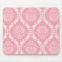 two pink and cream elegant damask mouse pads