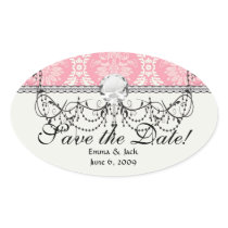 two pink and cream elegant damask sticker