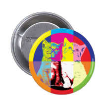 Two Pop Art Kitties Pinback Buttons