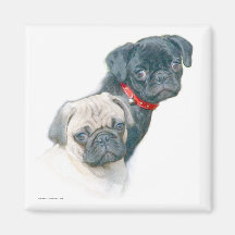 Two Pugs Fridge Magnets