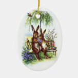 Two Rabbits on a Bench Christmas Tree Ornaments