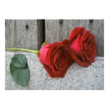 Two Red Roses & Barn Wood Wedding Invite
