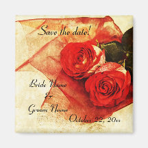 Two red roses save the date magnet