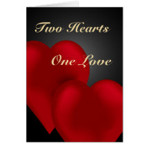 Two Red Velvet Hearts One Love Greeting Card