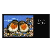 Two robins photo card