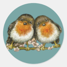 two robins round sticker