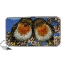 Two robins singing love songs in cherry blossom laptop speaker