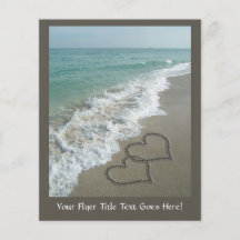 Two Sand Hearts on the Beach, Romantic Ocean Flyer Design