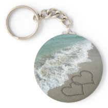 Two Sand Hearts on the Beach, Romantic Ocean Key Chain
