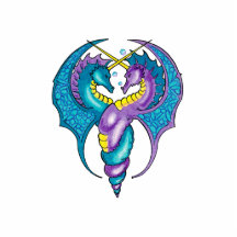 Two Seahorse Dragons Sketched in Blue and Purple Photo Sculptures